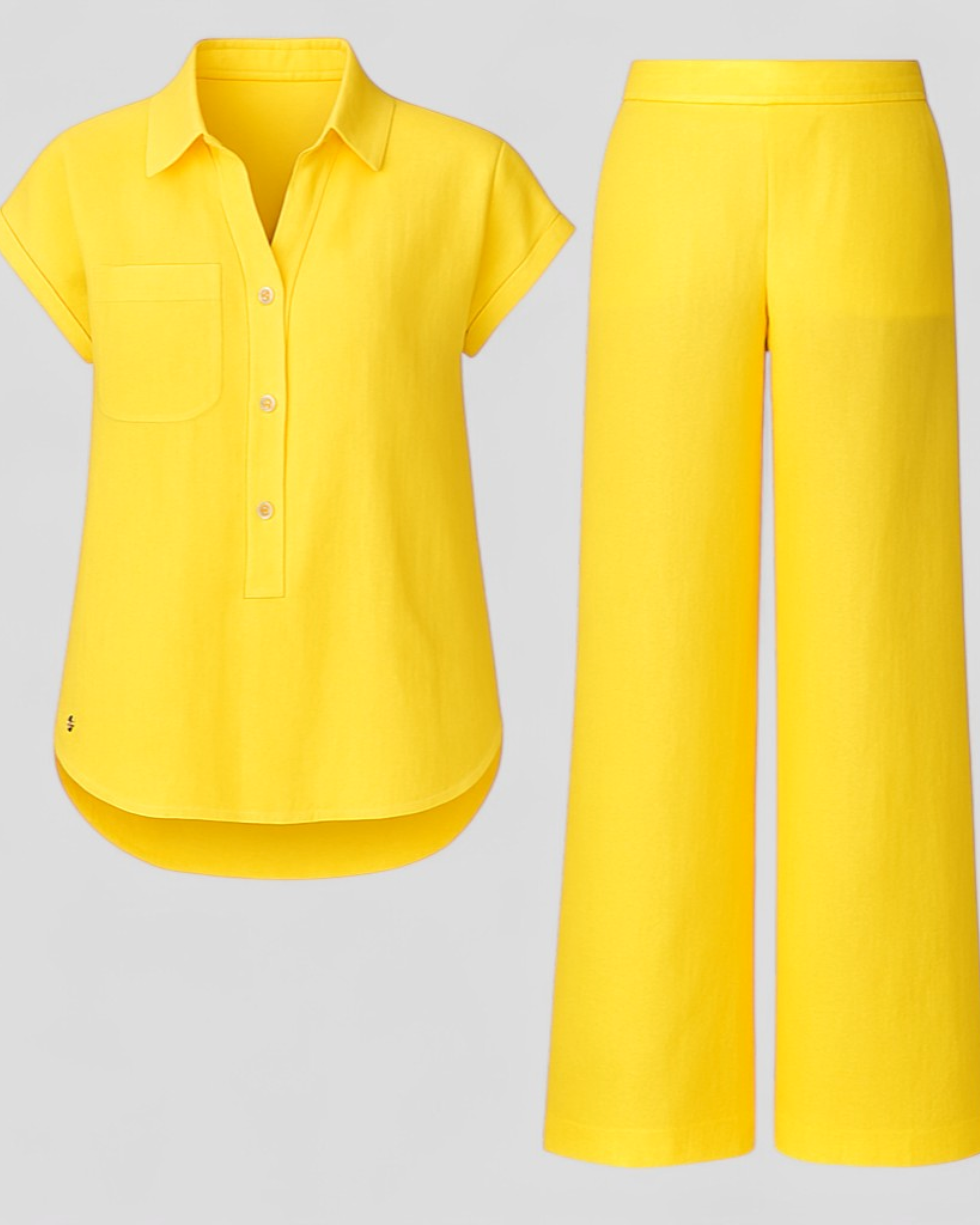 Ismeralda | Kvinders Elegant Linned Sæt til Sommer - Gul - Tøj sæt - {{ product_tags }