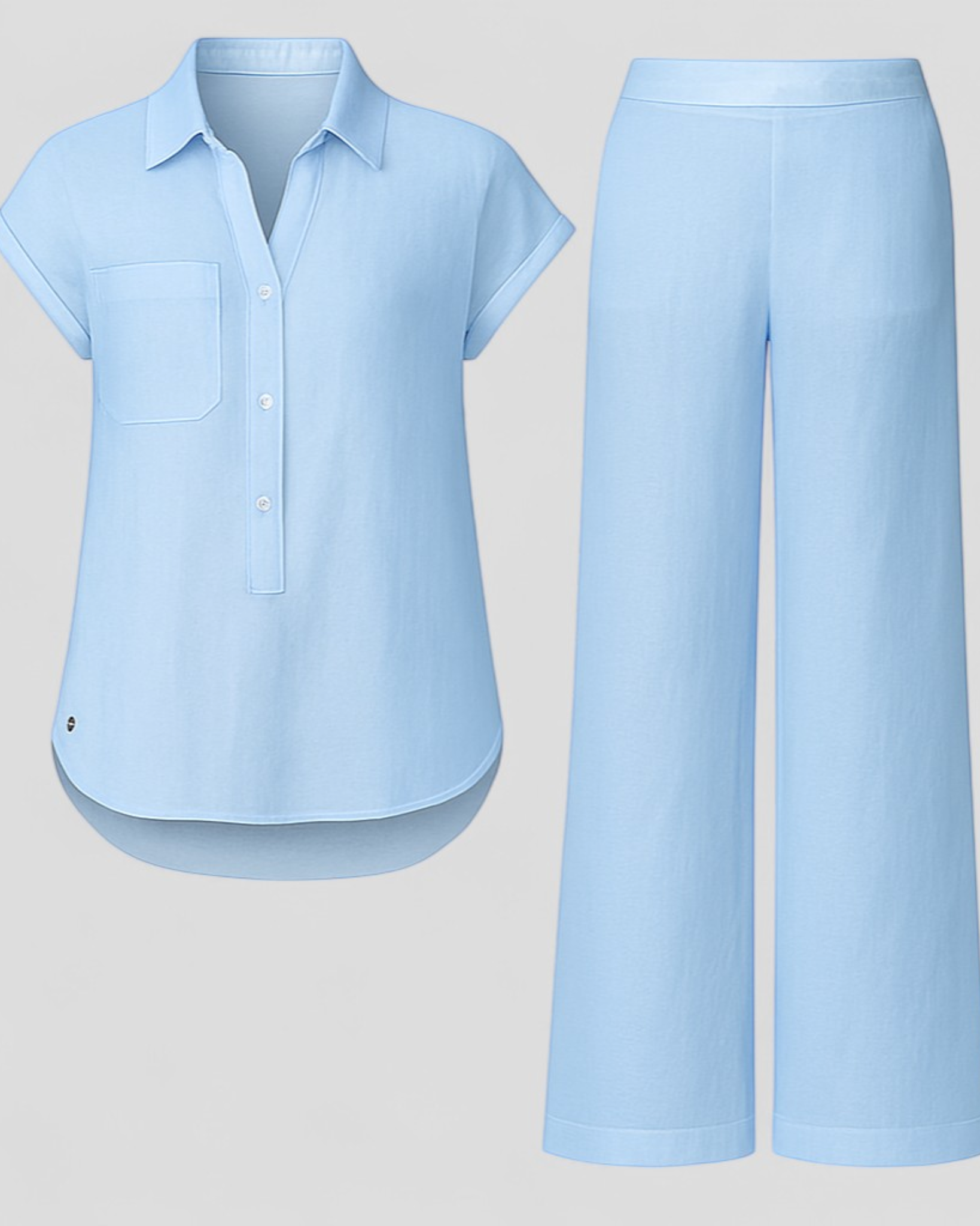 Ismeralda | Kvinders Elegant Linned Sæt til Sommer - Blå - Tøj sæt - {{ product_tags }