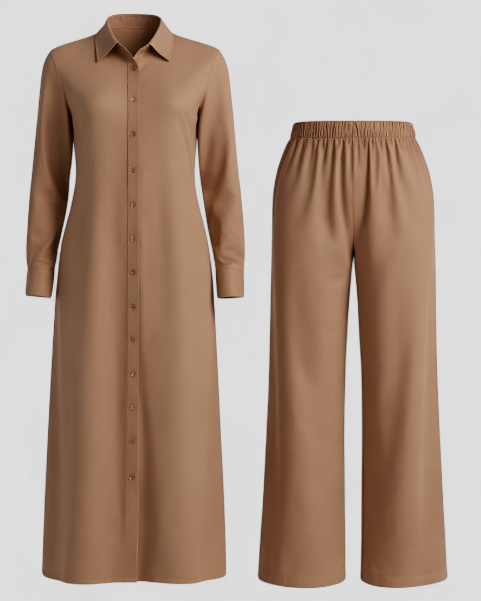 Valeria | Kvinders Elegant Sommer Sæt med Blusekjole og Bukser - Brun - Kvinders tøj - {{ product_tags }