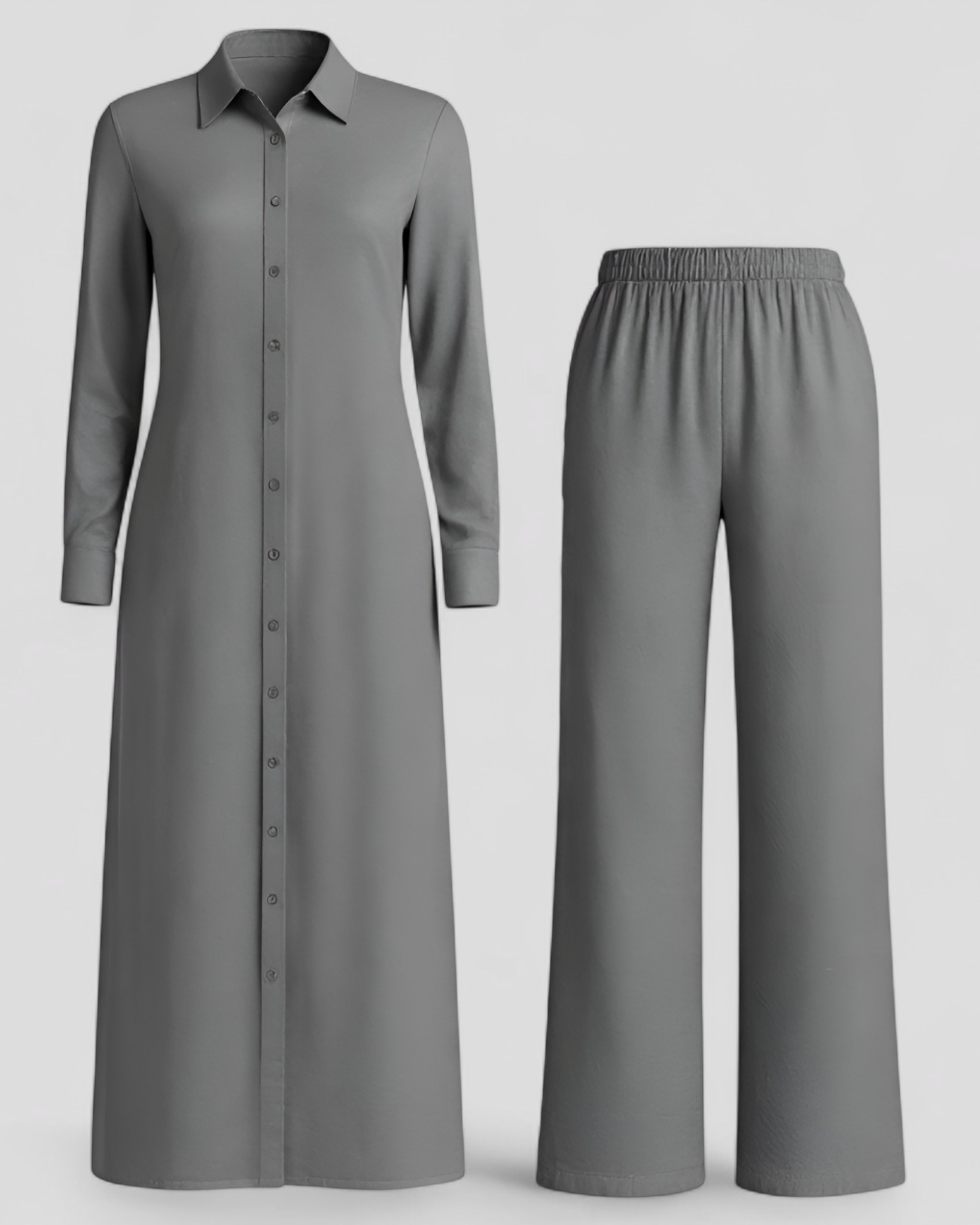 Valeria | Kvinders Elegant Sommer Sæt med Blusekjole og Bukser - Mørkegrå - Kvinders tøj - {{ product_tags }