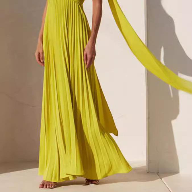Timeless Simple Elegant Look Tube Dress with Pleats and Ribbon