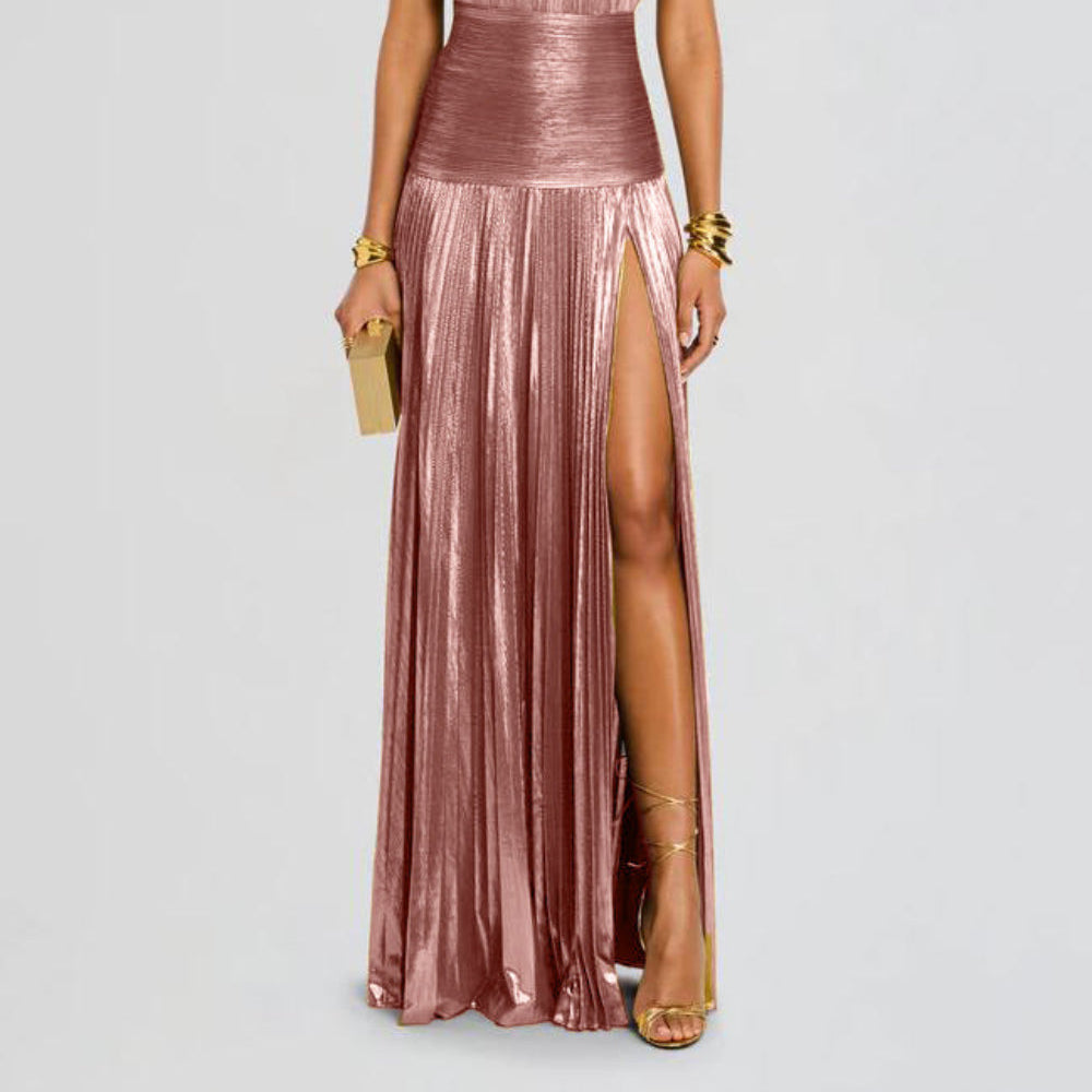Women's Thalia Metallic Maxi Dress in Peridot for an Elegant and