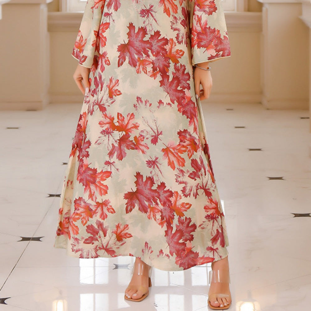 Women's Long Leaf Patterned Dress - Guaranteed Elegance and Comfort
