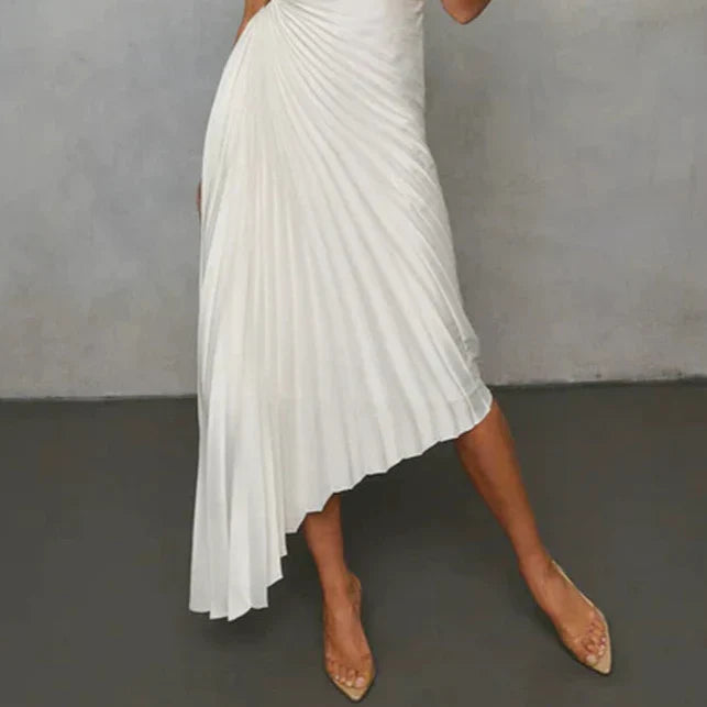 Women's Elegant Bold Satin Pleated Dress with Stylish Cutouts