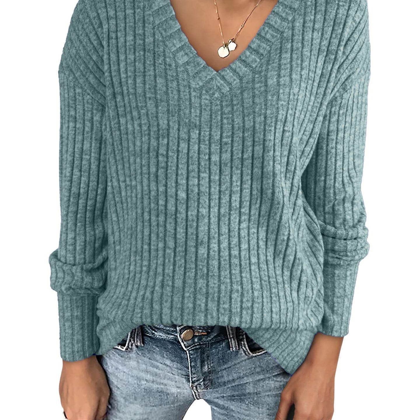 Women’s V-Neck Oversized Lightweight Knit Sweater — Effortless Cozy Style