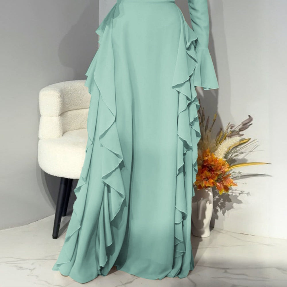 Women's Elegant high-waisted dress with trumpet sleeves