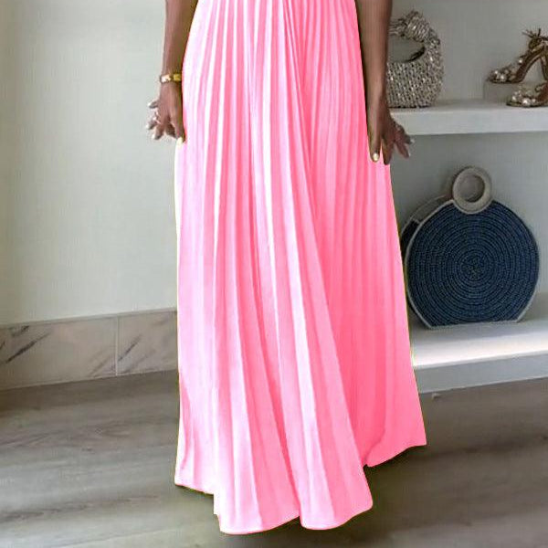 Women's Simple Elegant Look Tube Dress with Pleats and Ribbon