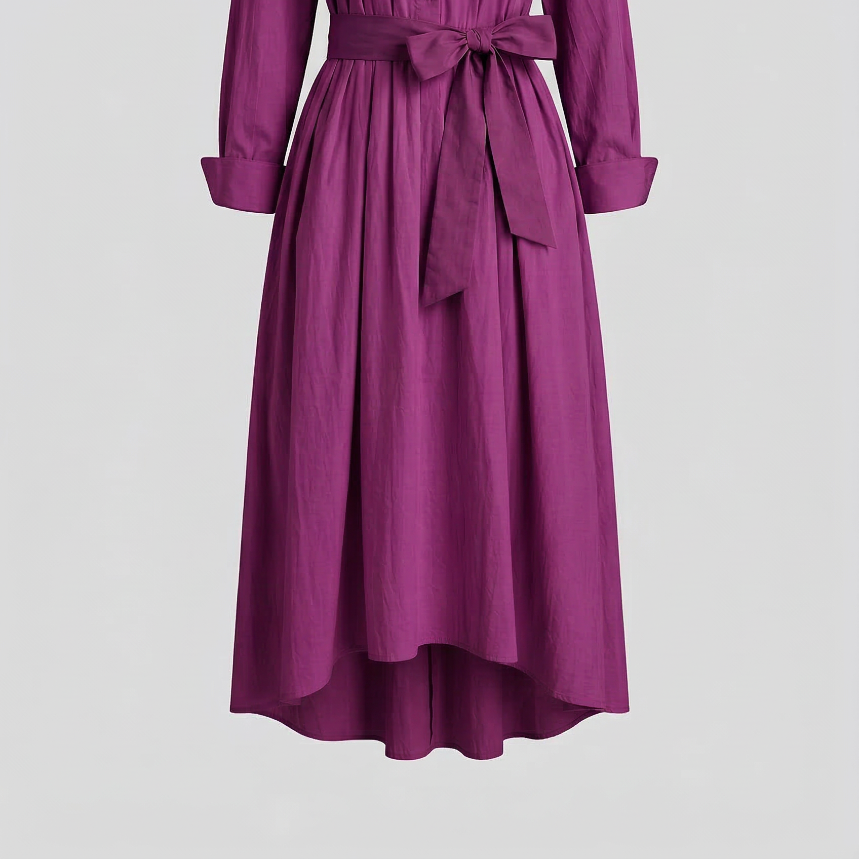Women's Elegant Maxi Dress with Shirt, Long Sleeves, and Tie