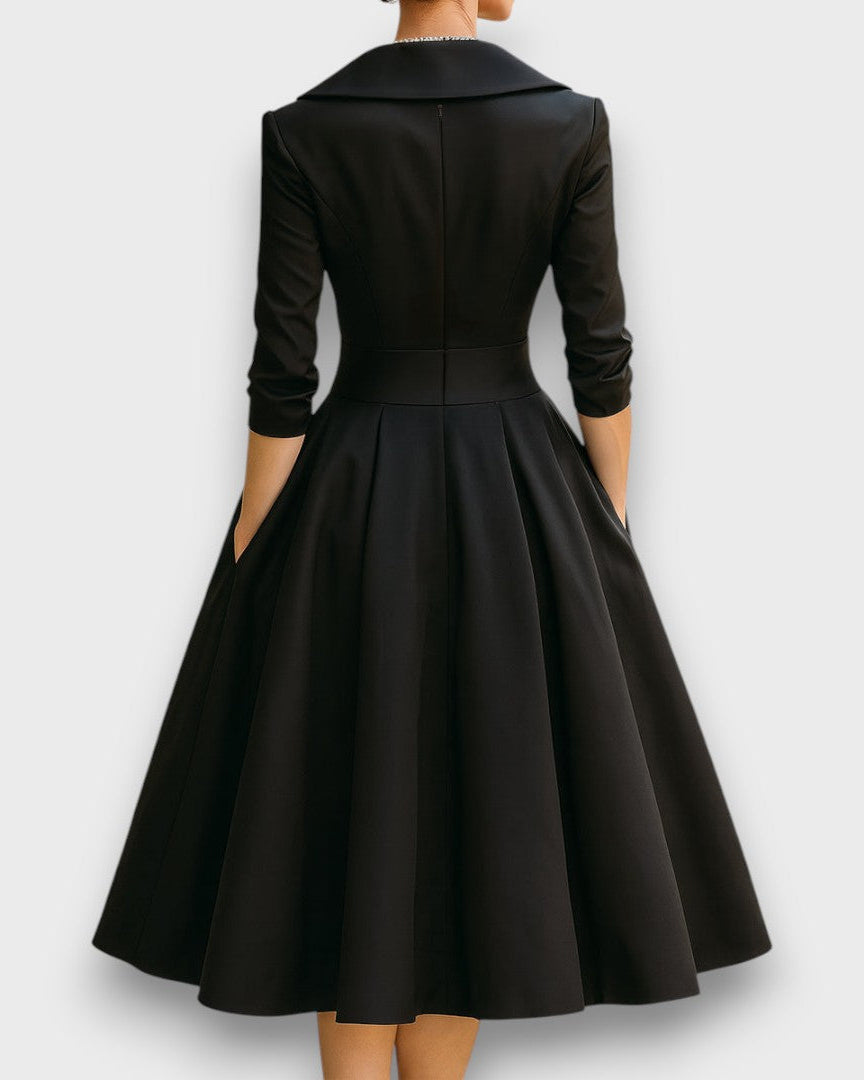 Refined Wrap-Neck Midi Dress for Women | Elara 1