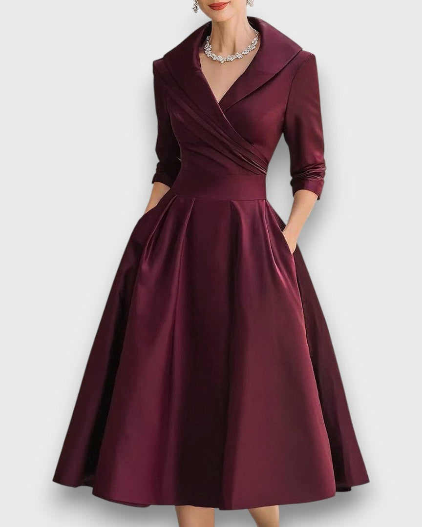 Refined Wrap-Neck Midi Dress for Women | Elara 3