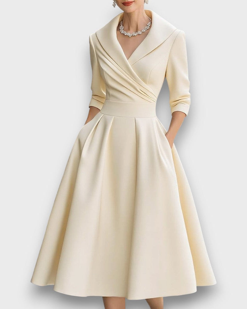 Refined Wrap-Neck Midi Dress for Women | Elara 4