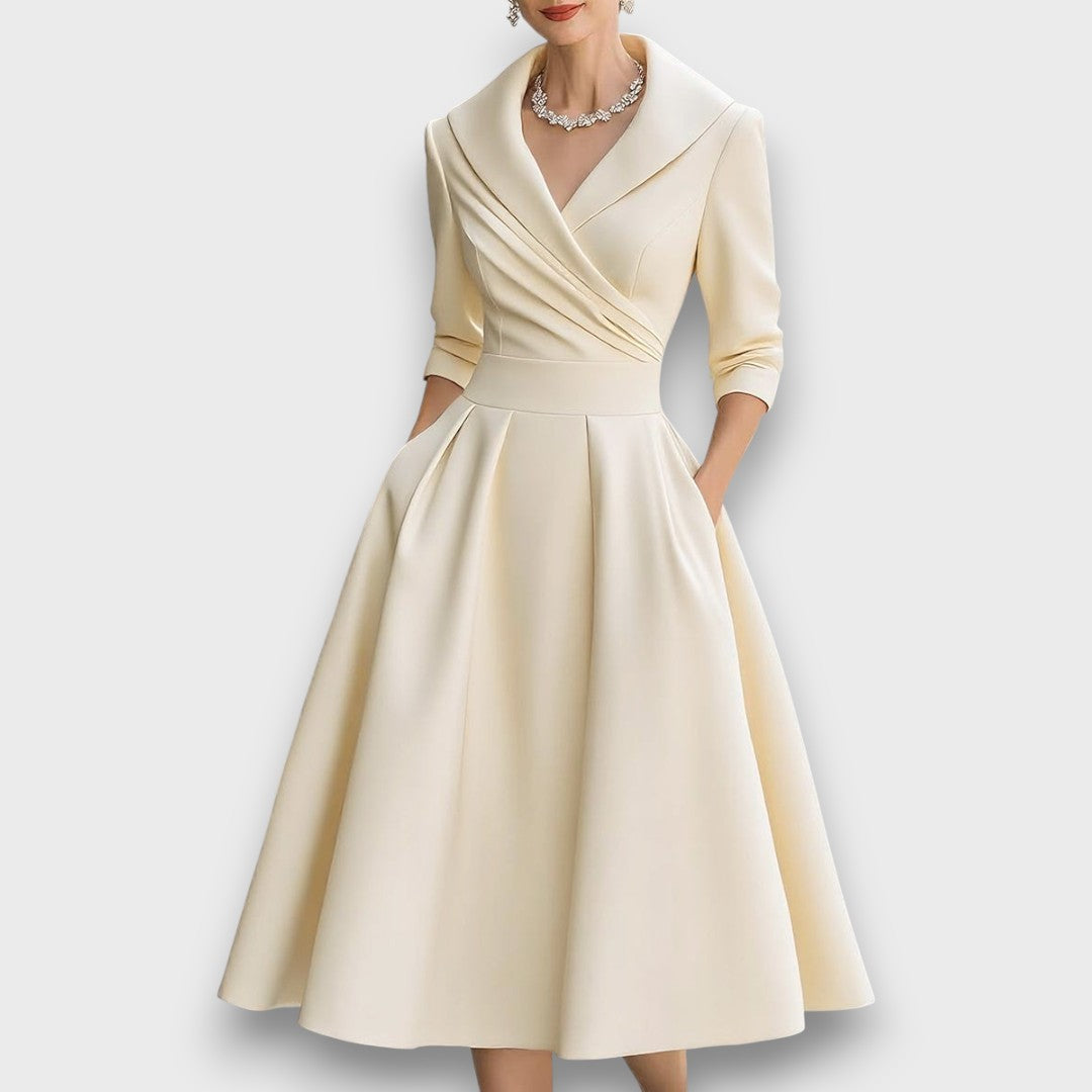 Refined Wrap-Neck Midi Dress for Women | Elara 4