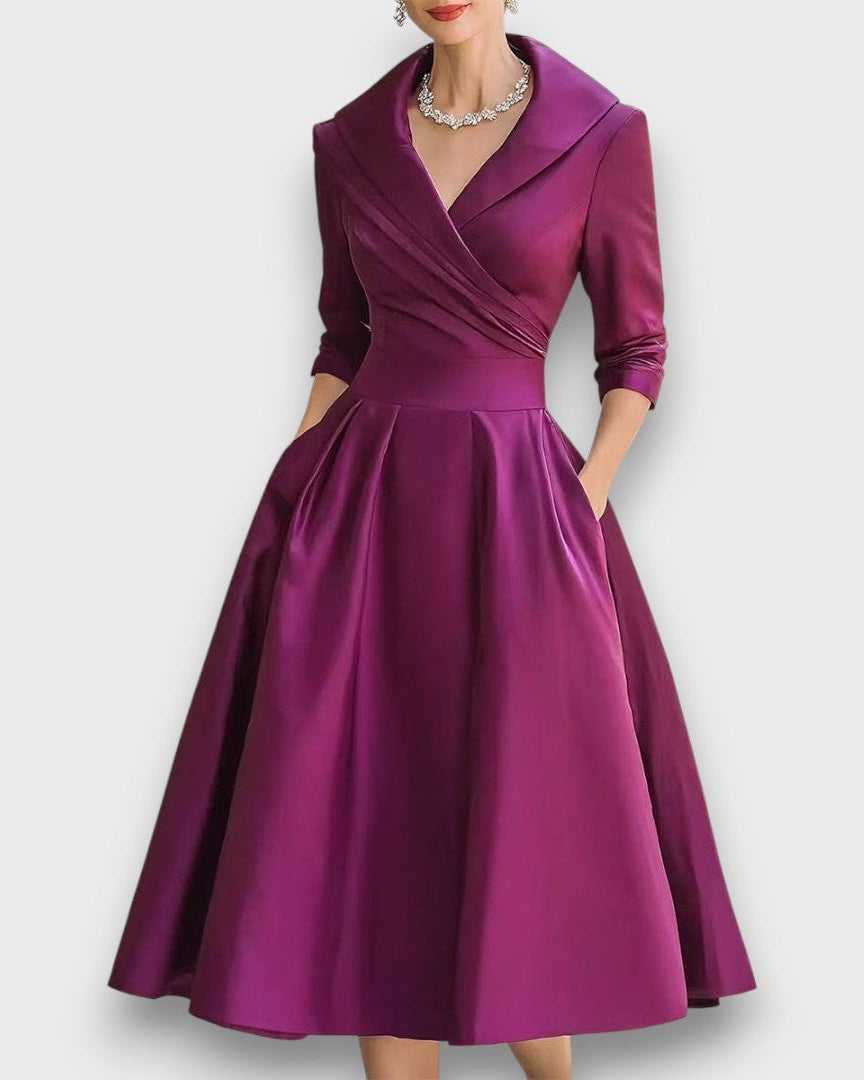 Refined Wrap-Neck Midi Dress for Women | Elara 5
