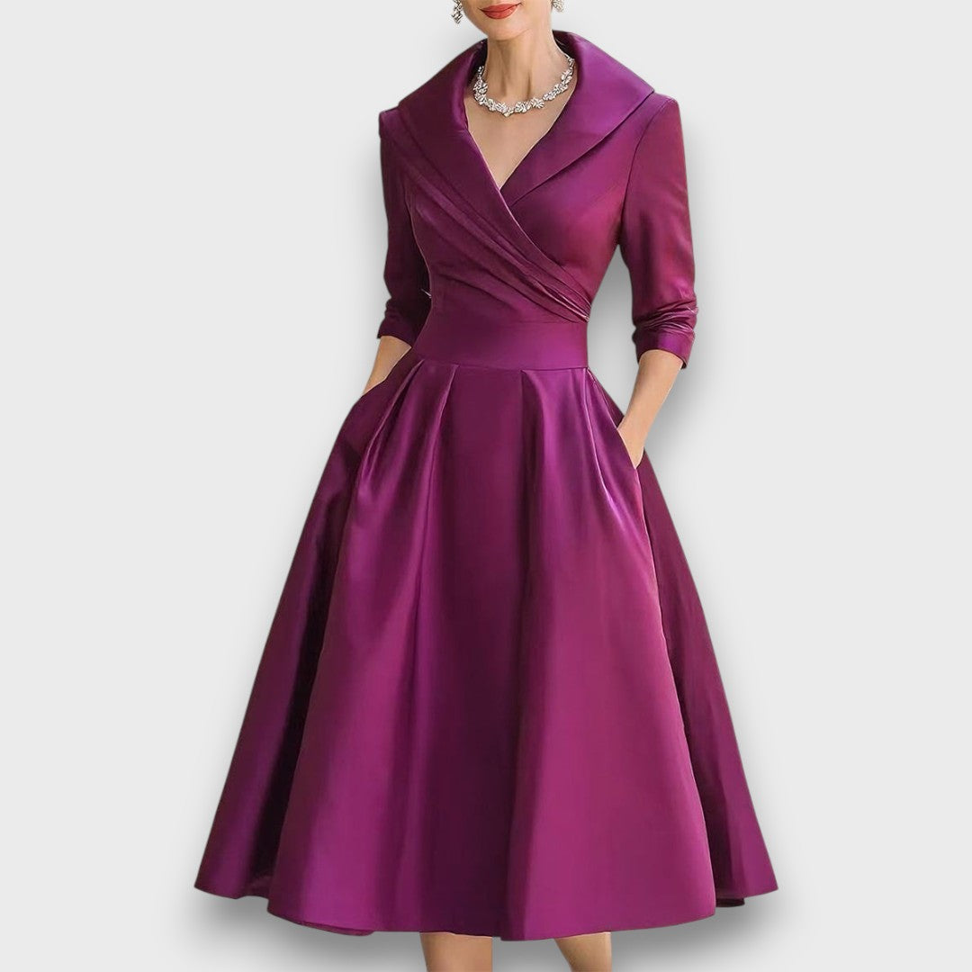 Refined Wrap-Neck Midi Dress for Women | Elara 5