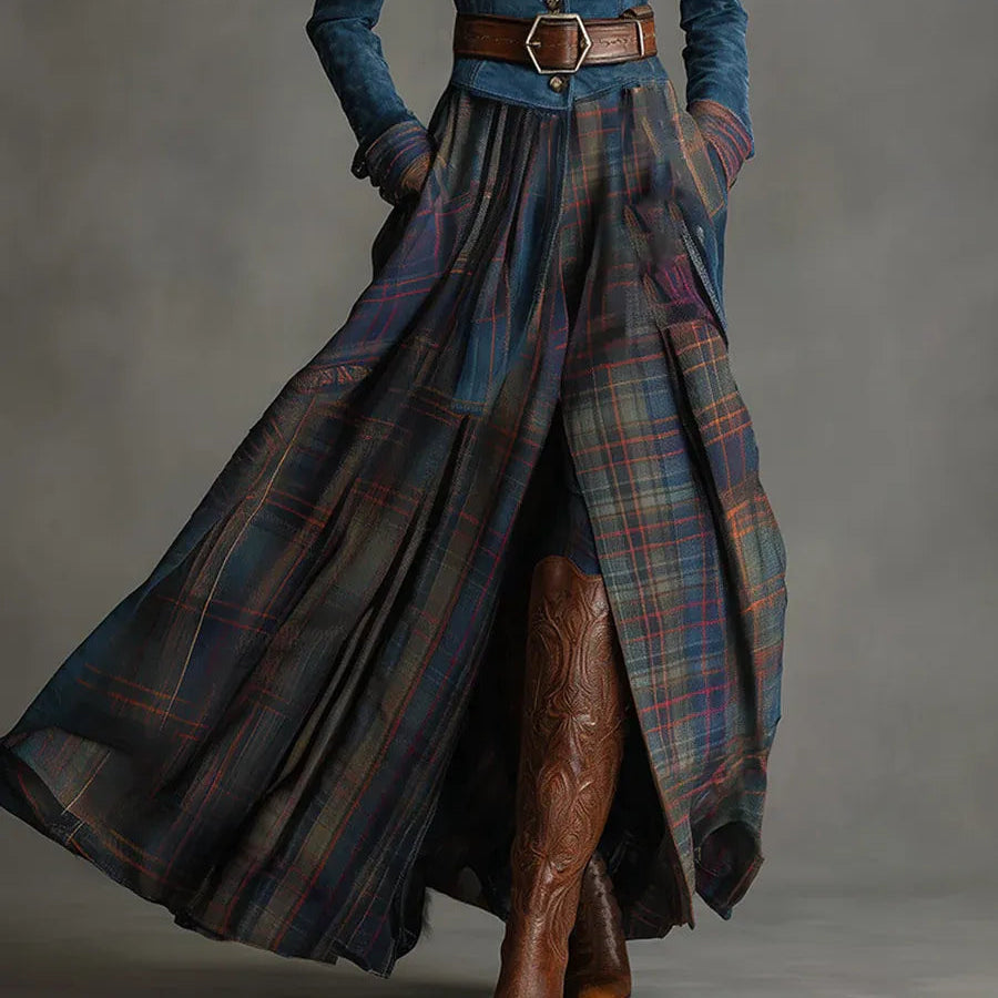 Women's Tracy Blue Faux Suede Plaid Maxi Dress – Effortlessly Chic