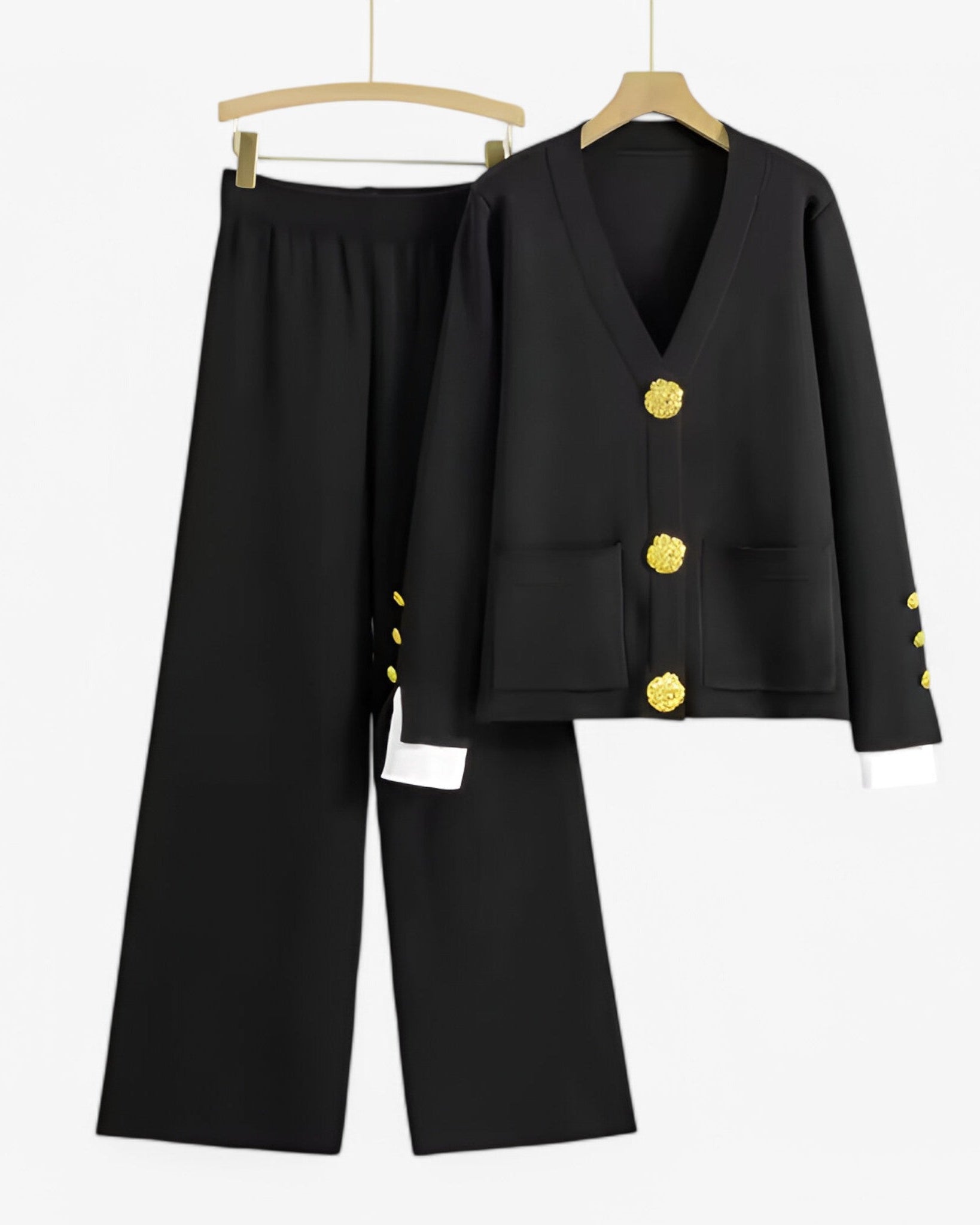 Elena | Strikket todelt sæt med cardigan og bukser - Sort En størrelse passer alle - women's fashion - {{ product_tags }