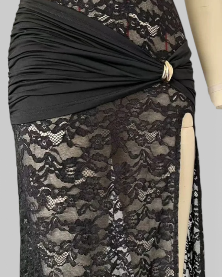 After Dark Lace Maxi Dress Black | Cow Clothing