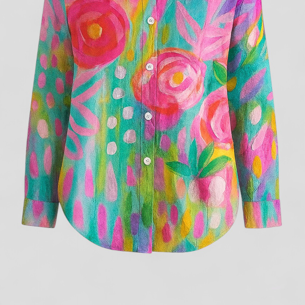 Women's Blouse with a Unique, Colorful Print
