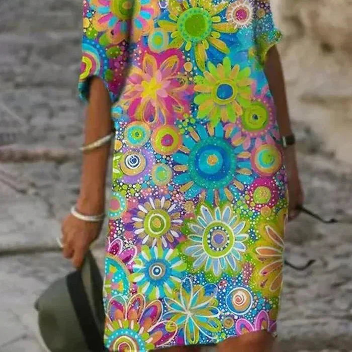 Women's Vivid Floral Midi Dress