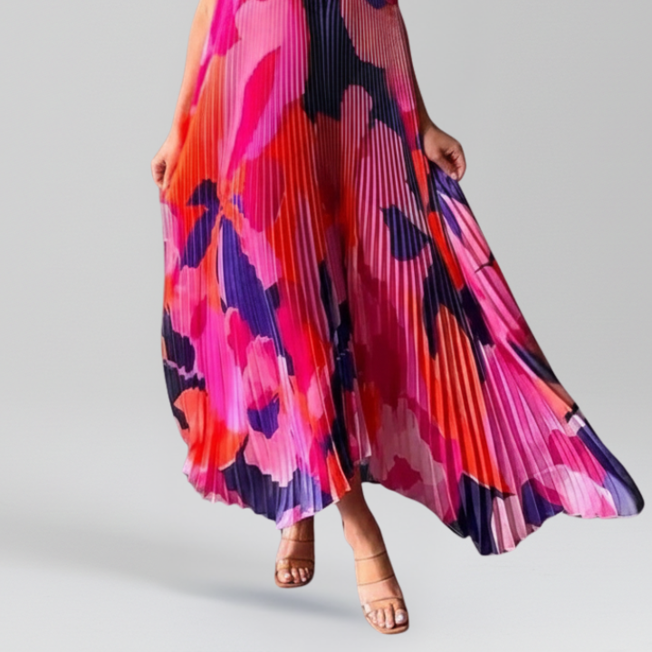 Darcey Women's Sleeveless Pleated Maxi Dress with Flowing Skirt