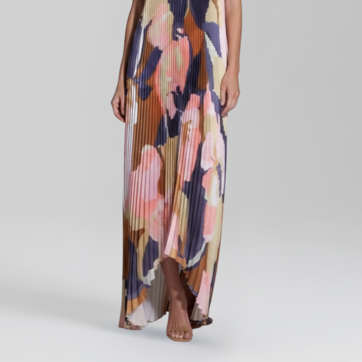 Darcey Women's Sleeveless Pleated Maxi Dress with Flowing Skirt