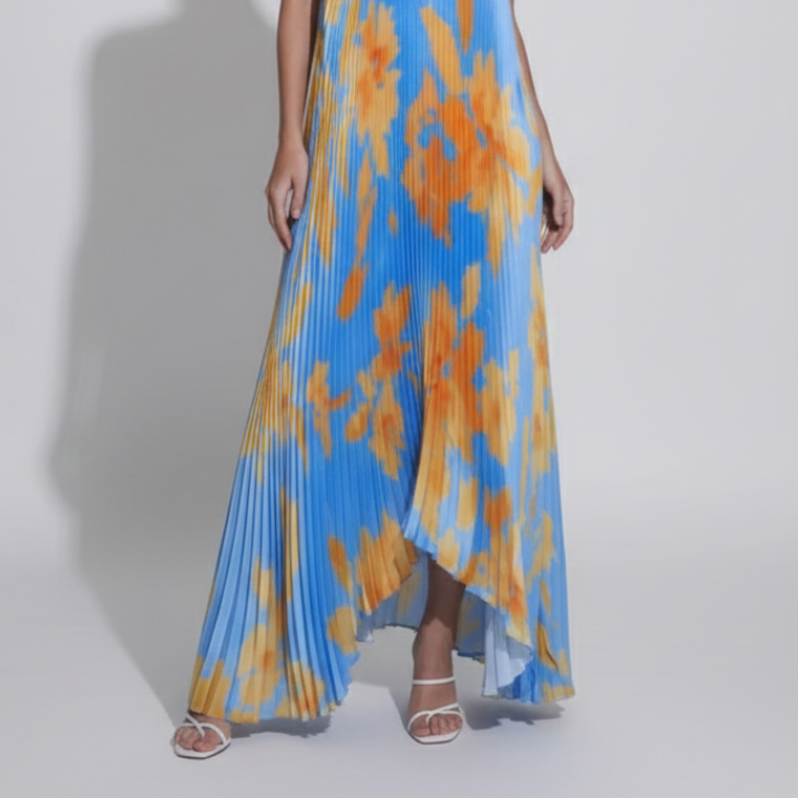 Darcey Women's Sleeveless Pleated Maxi Dress with Flowing Skirt