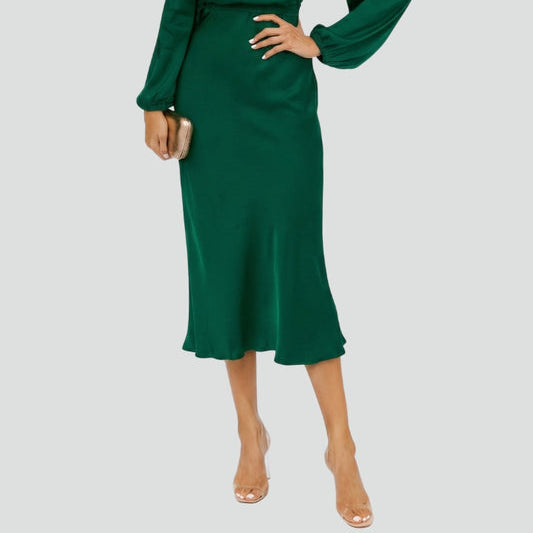 Women's High-Neck Long-Sleeve Midi Dress – Sophisticated, Flattering