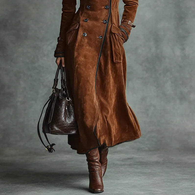 Women's Elegant double-sided reversible long coat with suede and