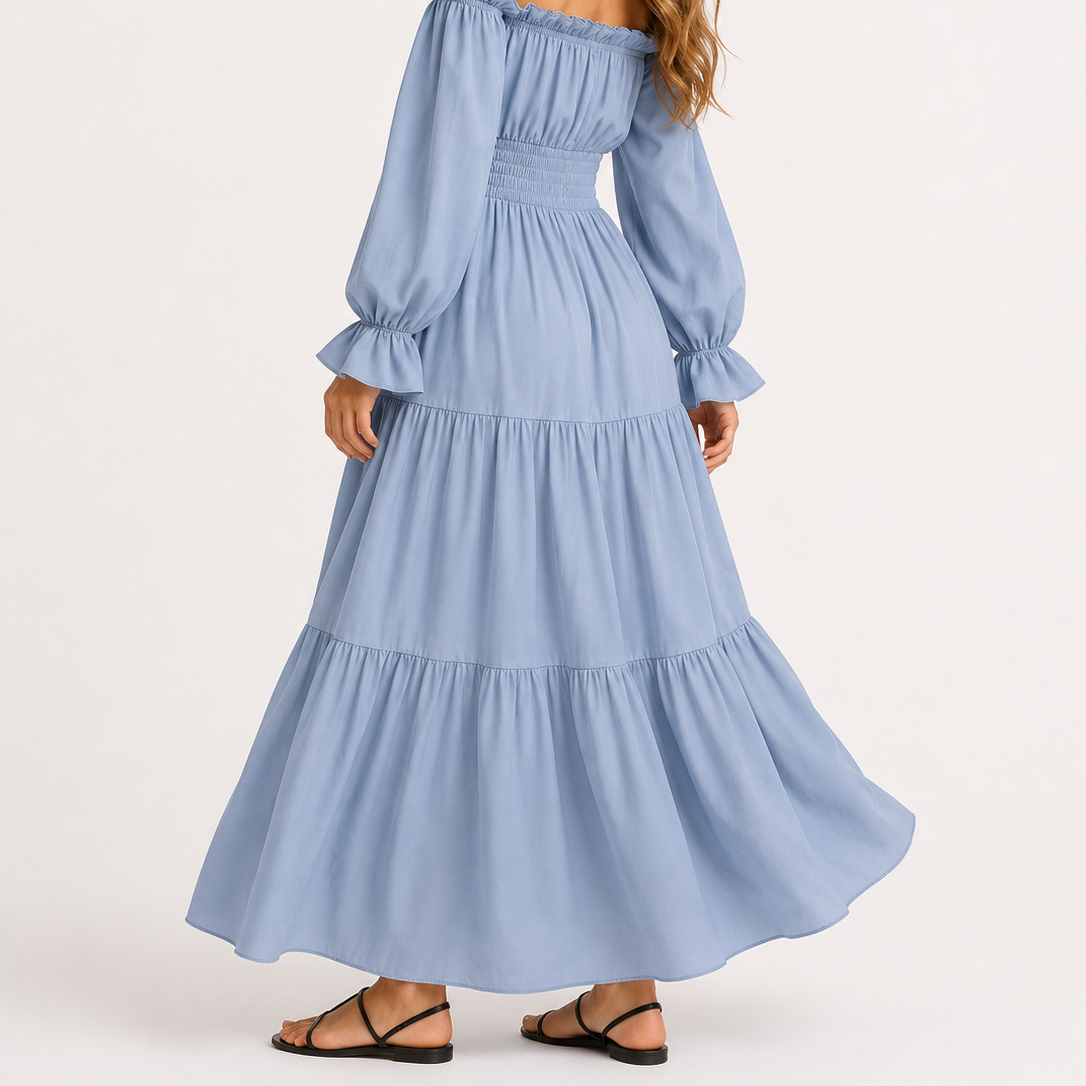 Women's Boho Off-Shoulder Maxi Dress – Effortless, Flowing Bohemian