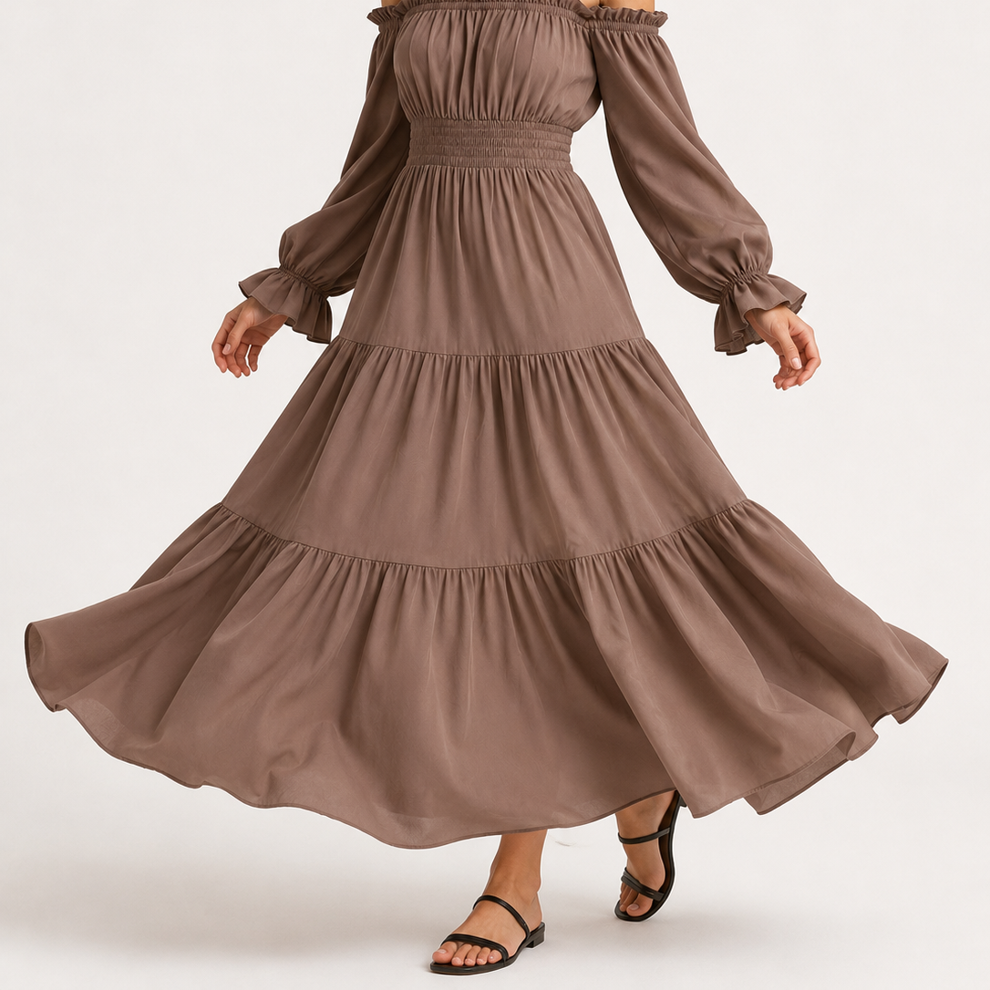 Women's Boho Off-Shoulder Maxi Dress – Effortless, Flowing Bohemian