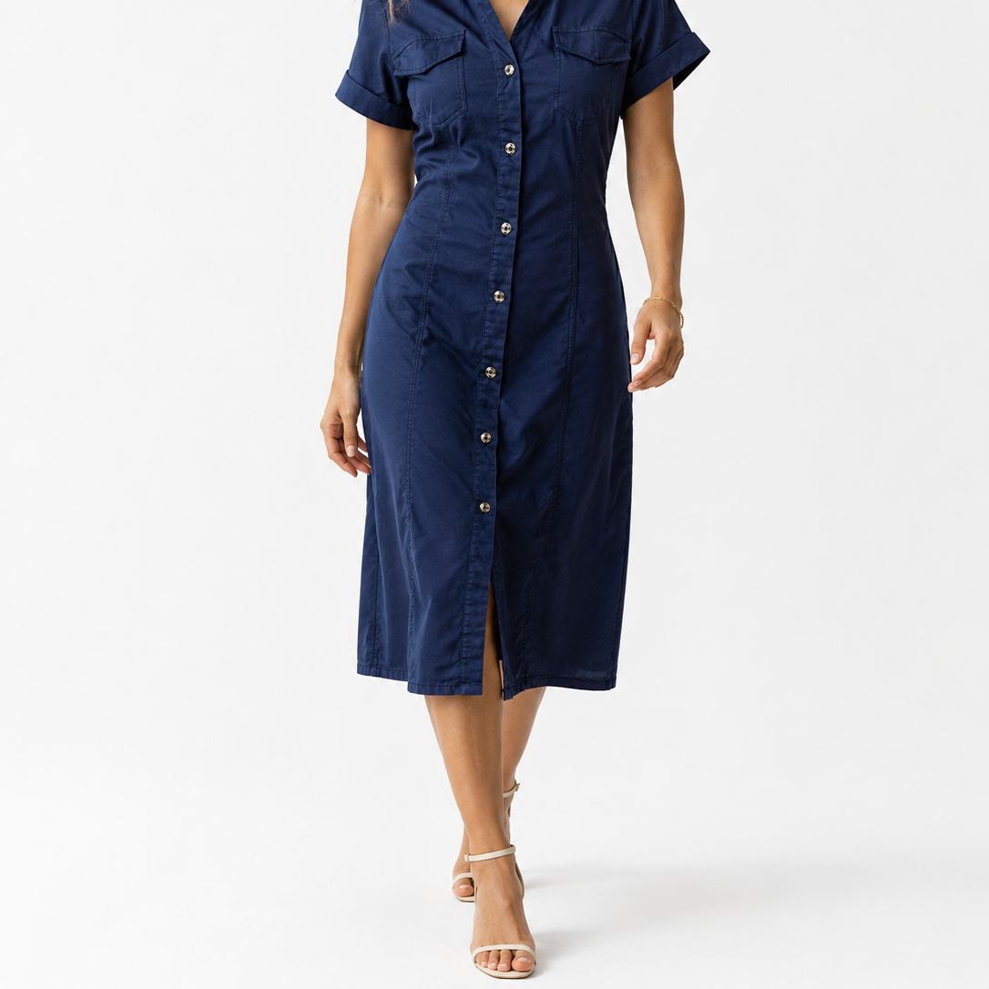 Women's Collared Button-Front Maxi Shirt Dress