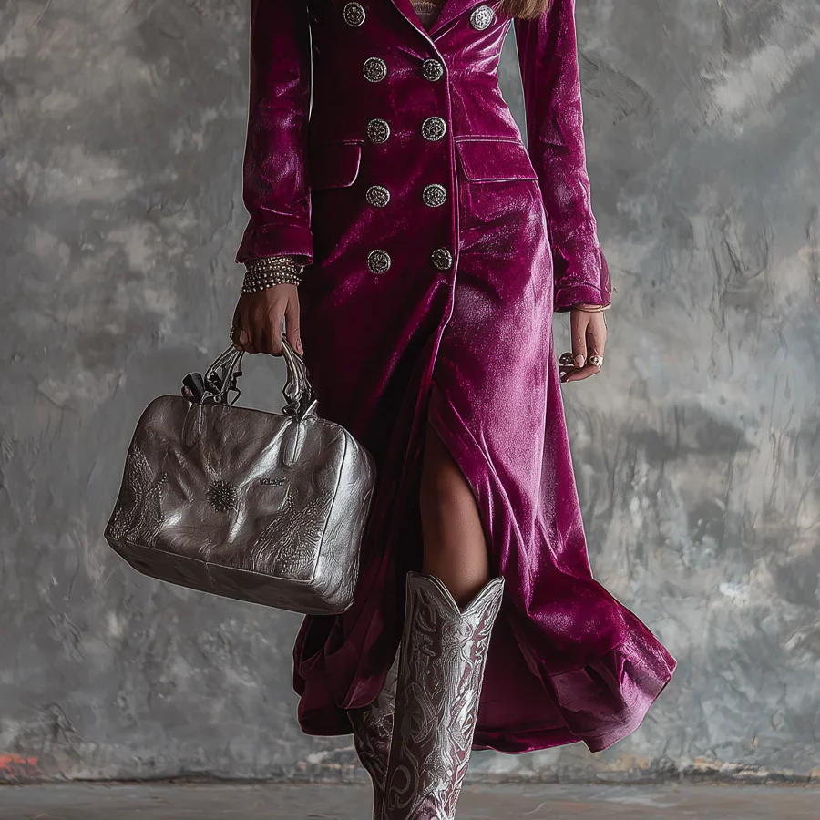 Women's Vintage Velvet Long Blazer Jacket