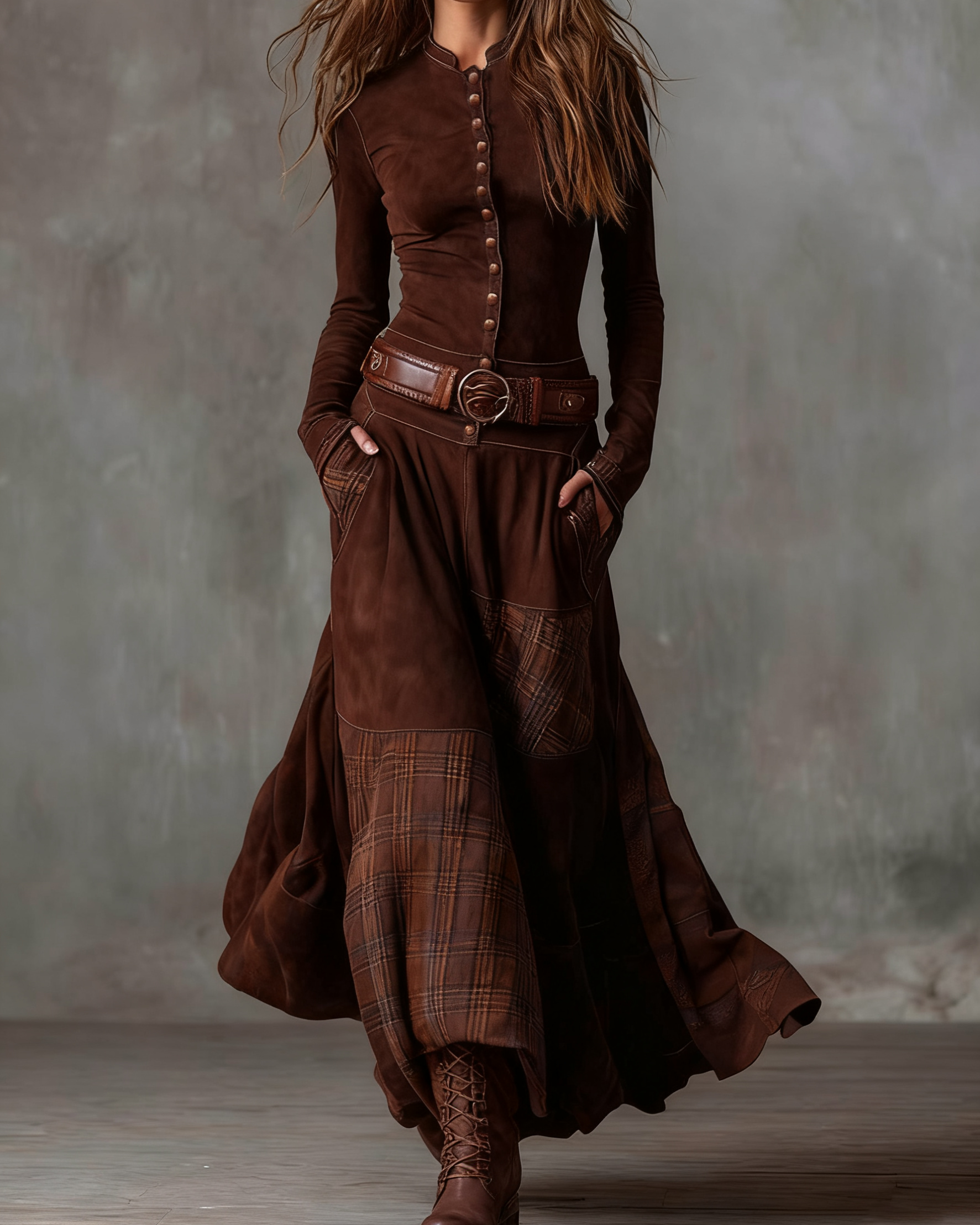 Azucena | Luxe Maxi Suede Dress with Belt