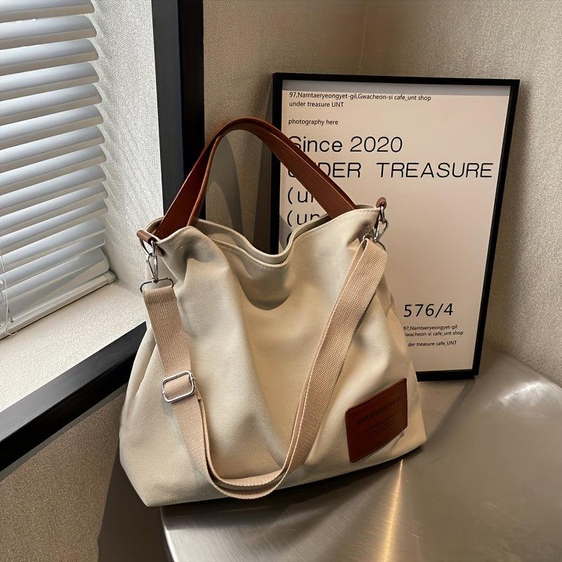 Chic Canvas Shoulder Bag - Stylish, Practical Everyday Carryall - Cream white