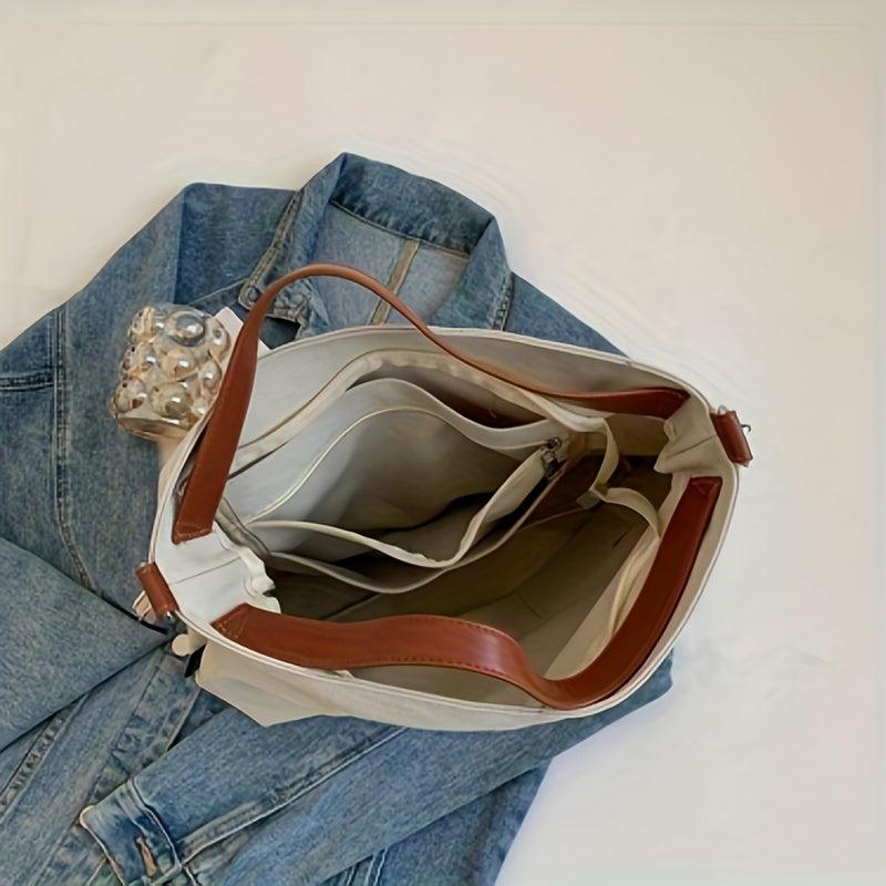 Chic Canvas Shoulder Bag - Stylish, Practical Everyday Carryall - Cream white