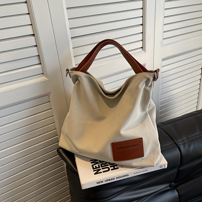 Chic Canvas Shoulder Bag - Stylish, Practical Everyday Carryall - Cream white