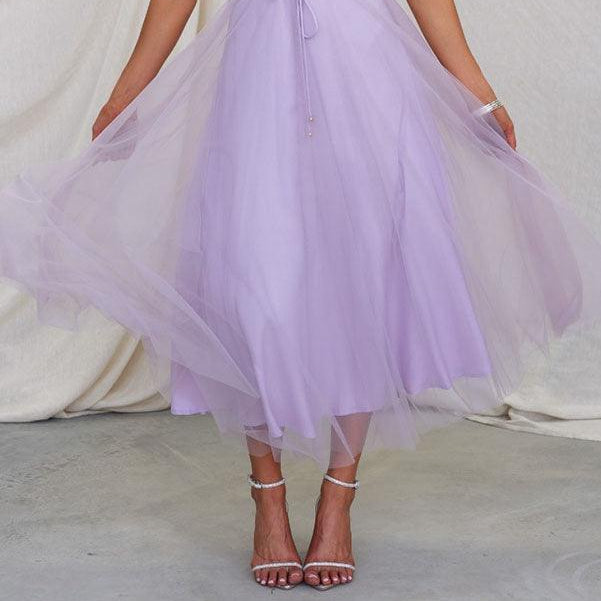 Elegant Maxi Dress with Straps in Chiffon for a Modern Princess Party