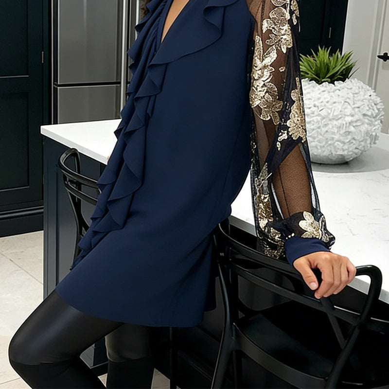 Women's Elegant Ruffle-V-Neck Blouse for a Sophisticated Look