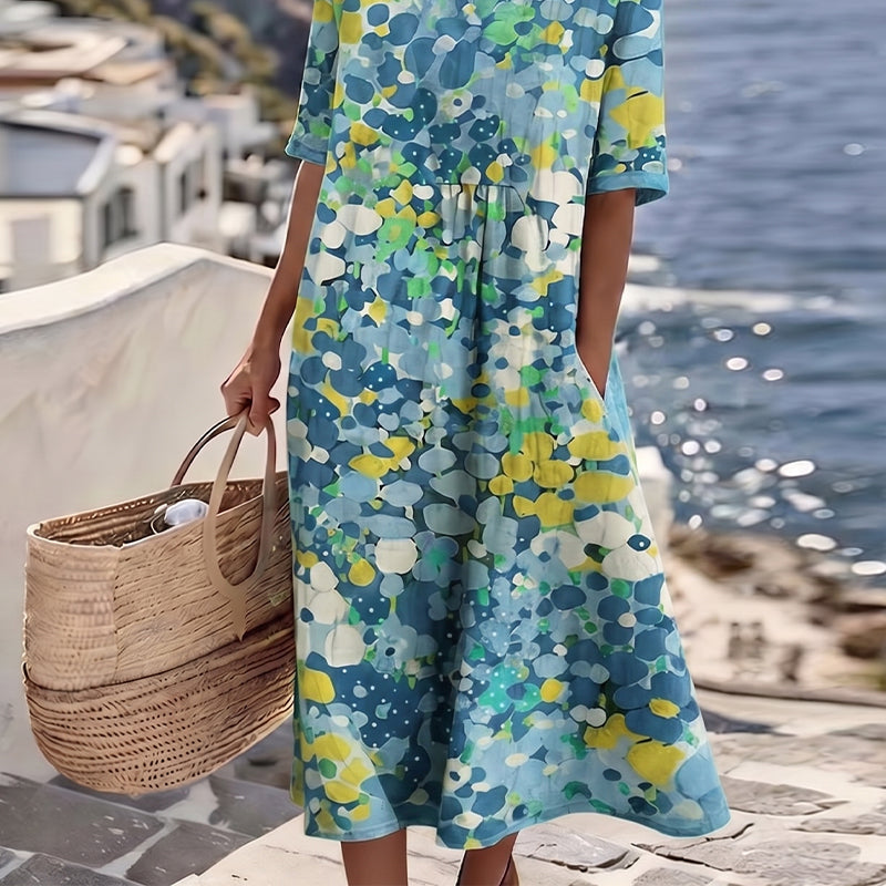 ELENA™ - ELEGANT FLORAL SUMMER MIDI DRESS