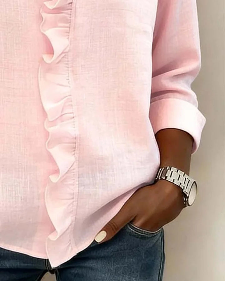 Charlotte: Elegant Ruffle Blouse with V-Neck and Long Sleeves