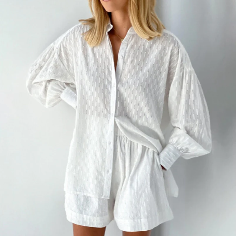 Women's Summer Two-Piece Set: Button-Down Top & Casual Shorts