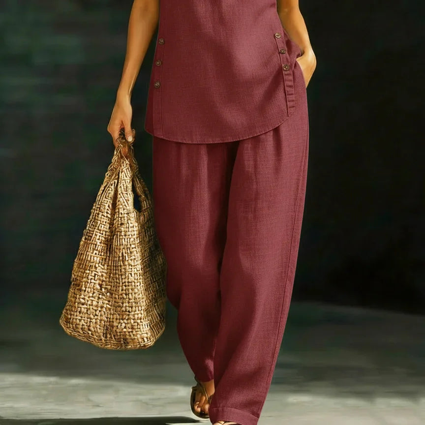 Serena | Classic Linen Button Detail Two-Piece Set