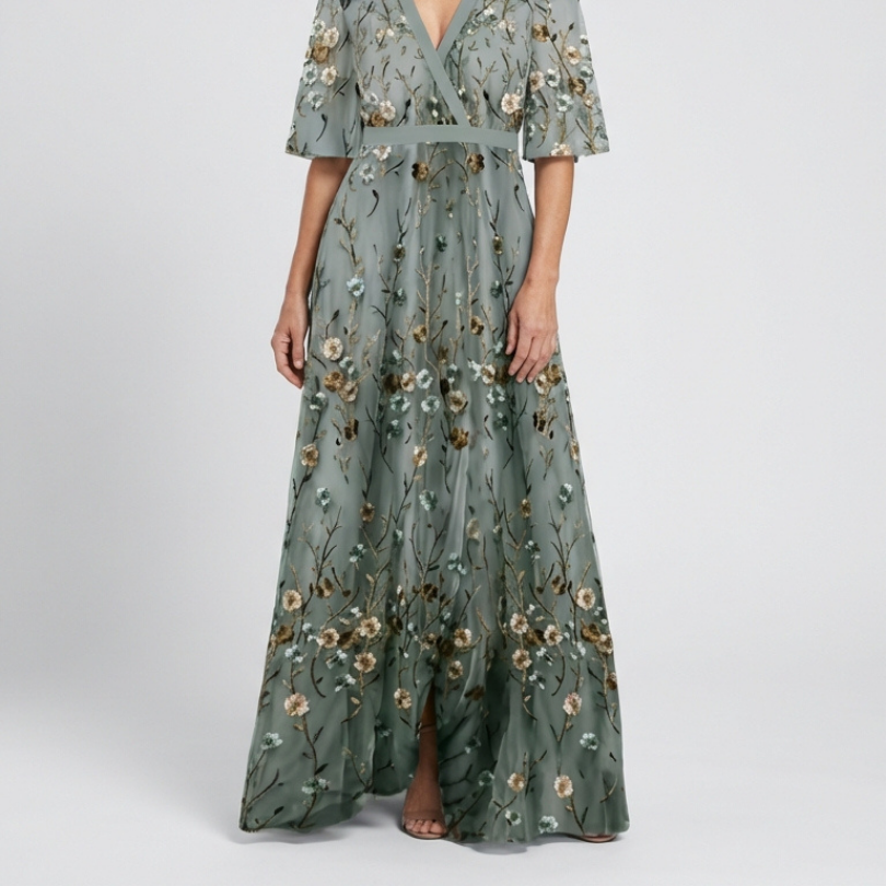Lina & Emma™ | Floral V Neck Short Sleeve Maxi Dress