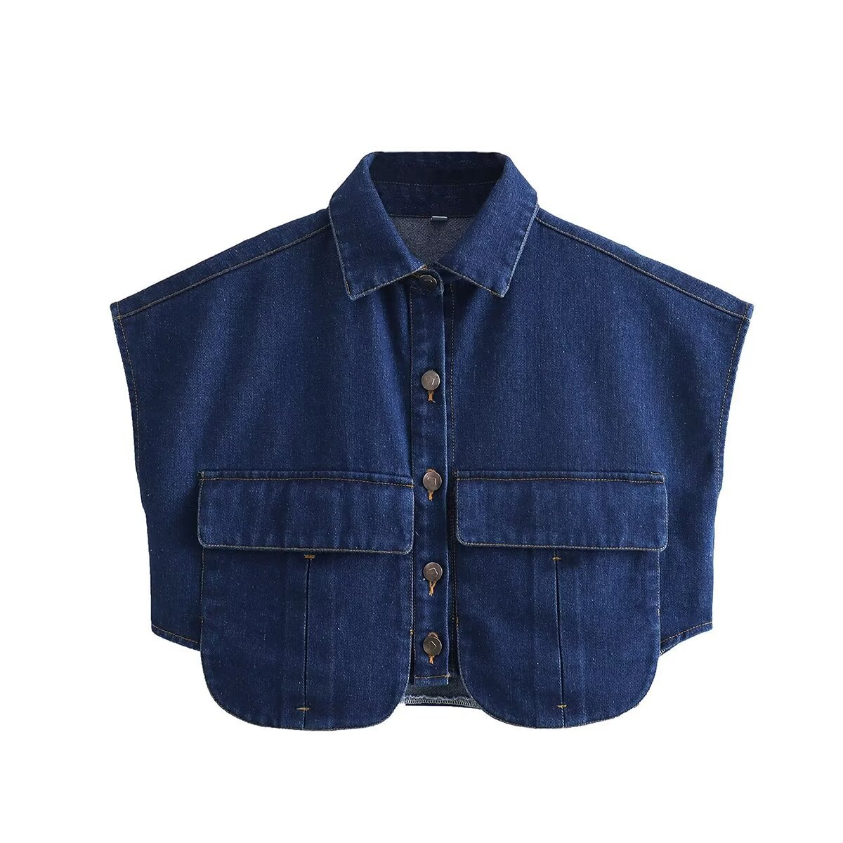 Lira Denim Pocket Vest with Turn-Down Collar