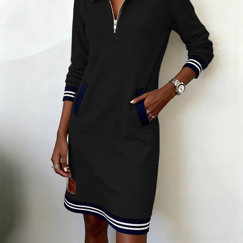 Women's Effortless Chic: Long-Sleeve Cotton Dress