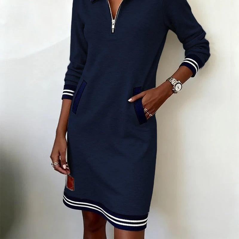 Women's Effortless Chic: Long-Sleeve Cotton Dress