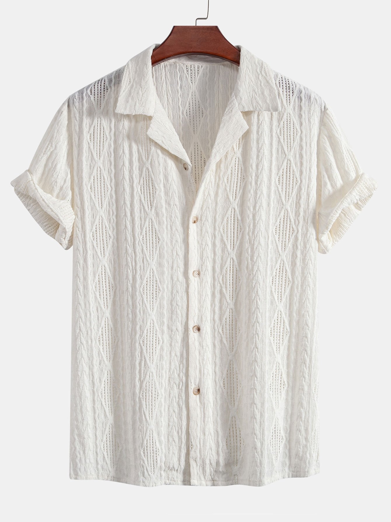 Bold Geometric Jacquard Cuban Shirt - Modern Pattern, Effortless Style