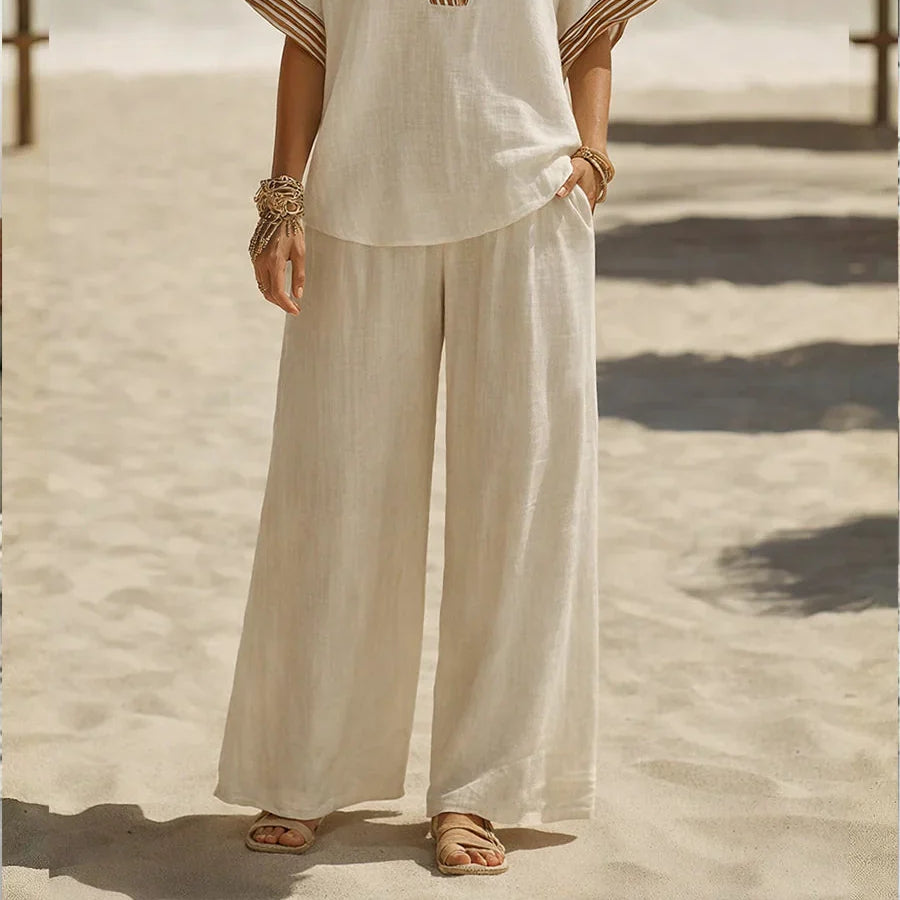 Maribel | Relaxed Linen V-Neck Two-Piece Set