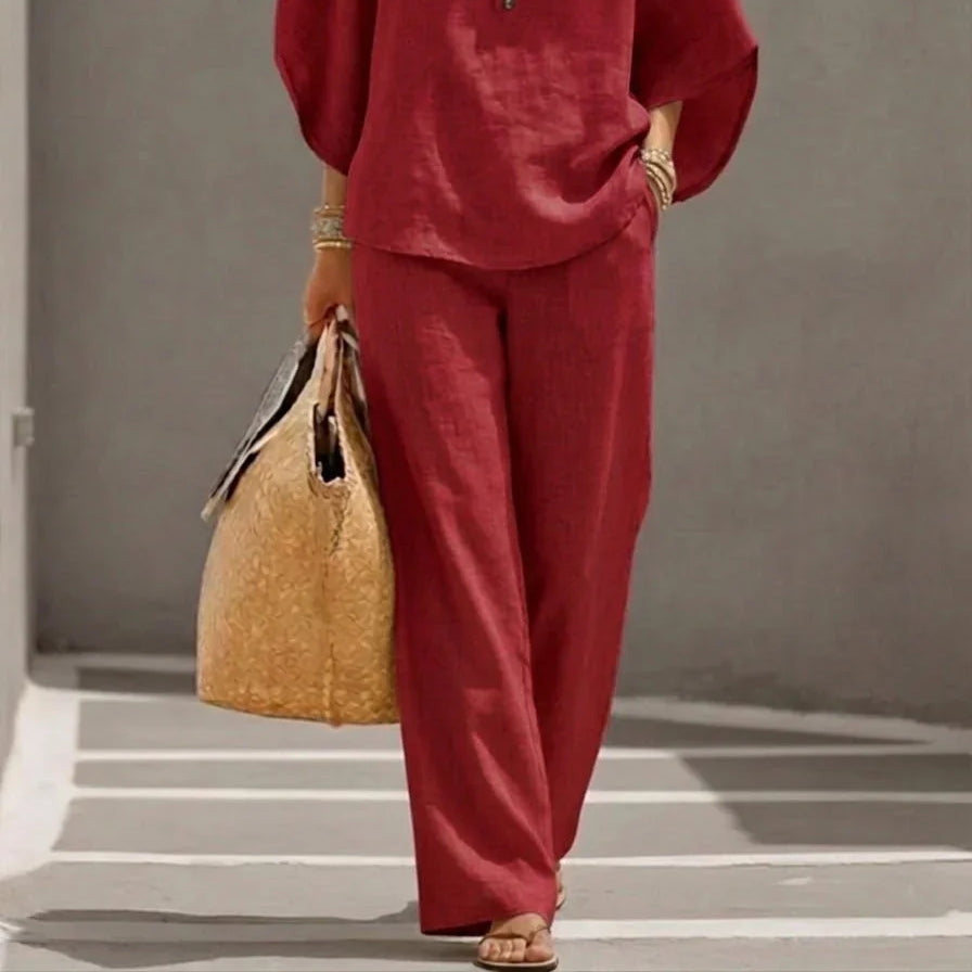 Noelle | Relaxed Button Linen Two-Piece Set