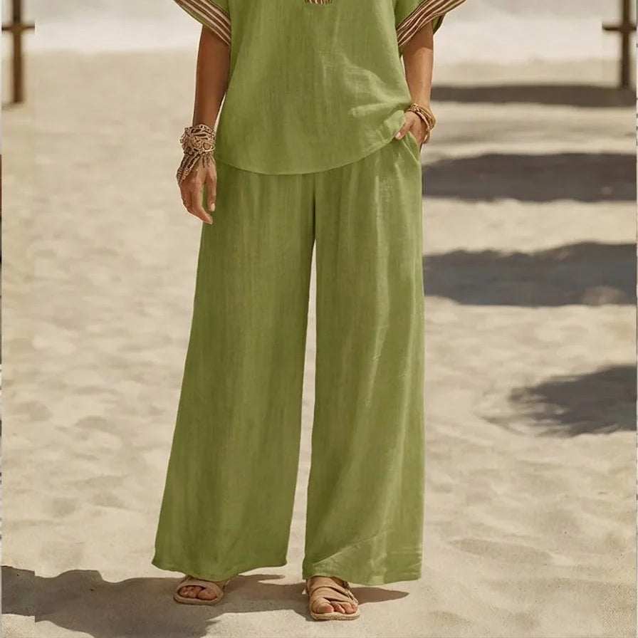 Maribel | Relaxed Linen V-Neck Two-Piece Set